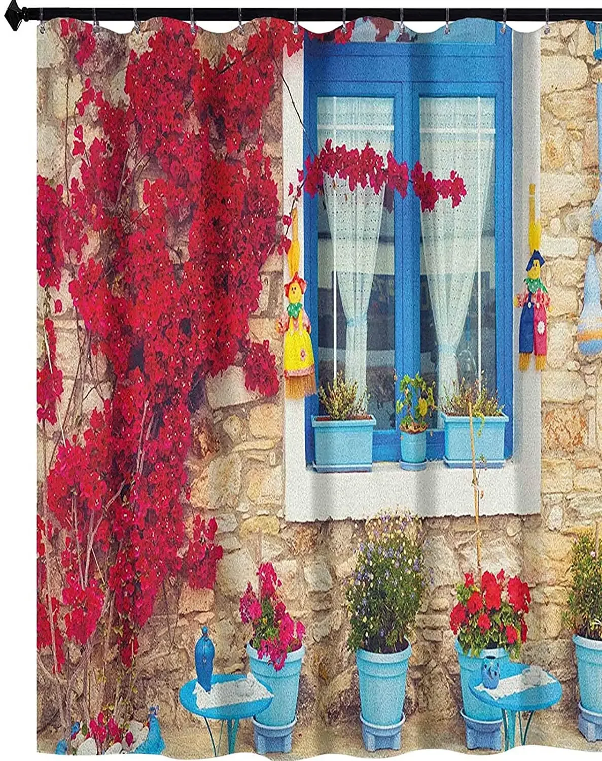

Italian Design Mediterranean House with Greek Windows Print Waterproof Shower Curtains for Bathroom