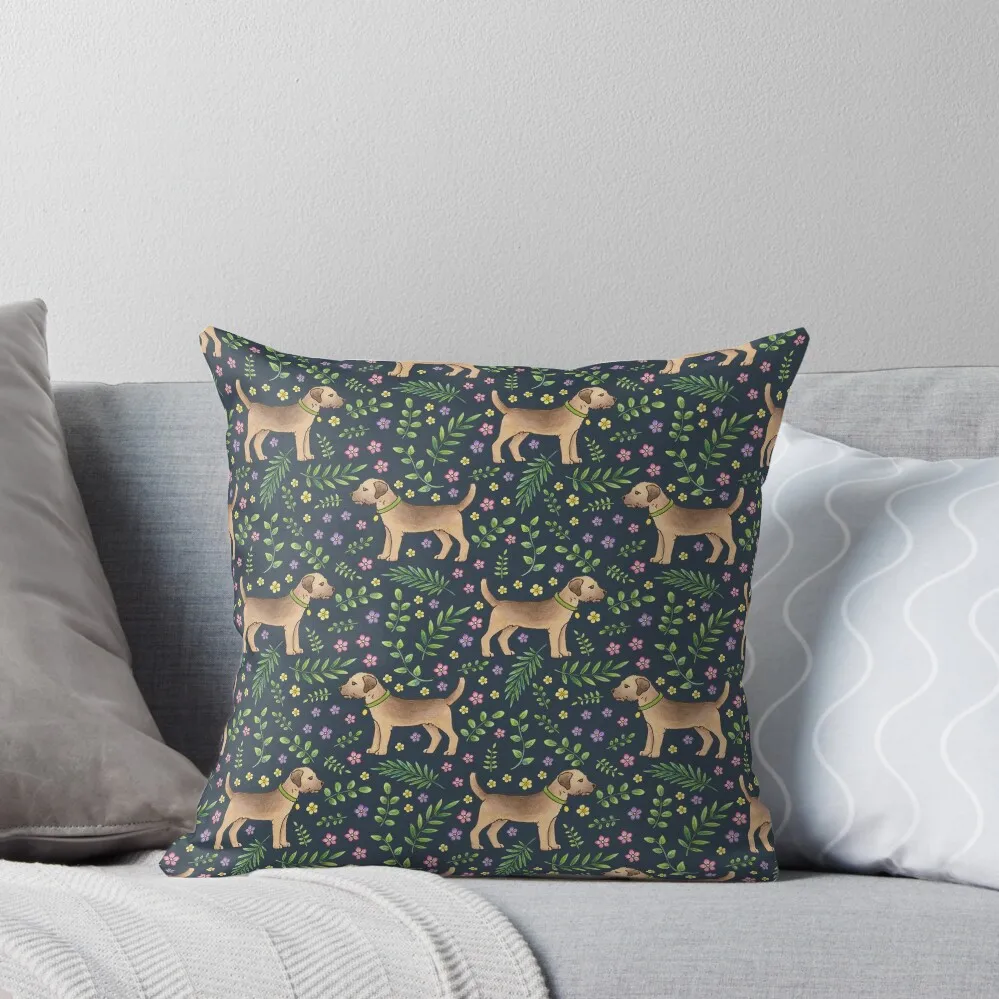 

Border Terriers Spring Floral on navy - pattern Throw Pillow luxury covers Christmas Pillow Cases pillow
