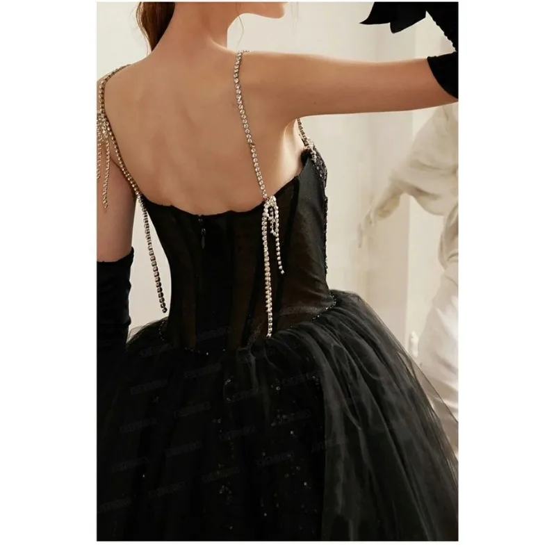 مشرق شينغهي فستان أسود جديد صديرية دائرية حفلة عشاء مرحلة الأداء فستان الزفاف فستان رسمي المرأة فساتين سهرة أنيقة