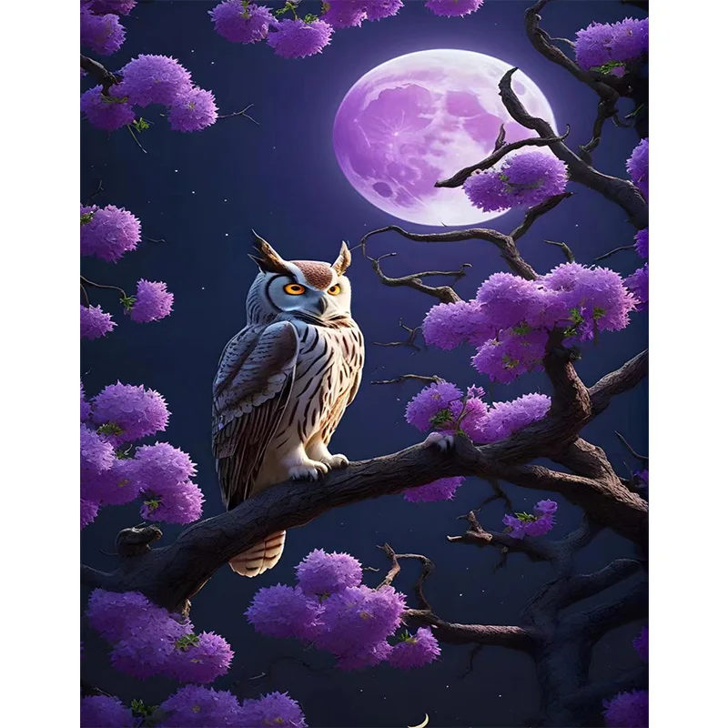 AB Diamond Diamond Painting An Owl on a tree in the moonlight Embroidery Kit Wall Decoration Hanging Painting