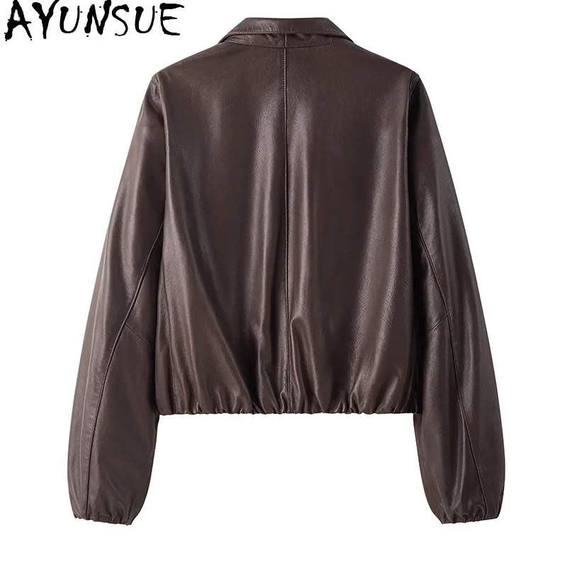 AYUNSUE 100% 羊革本革ジャケット女性 2025 ハイエンドレディースコート春秋服植物なめしジャケタクーロ