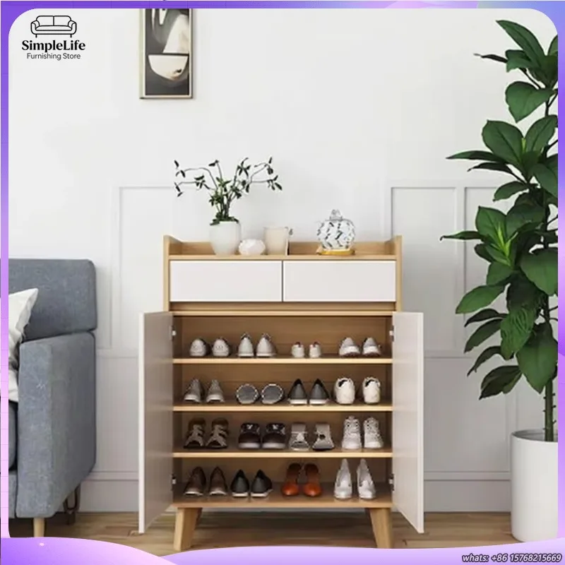 

Large Capacity Oak Shoe Rack Cabinet for Entryway Storage Organizing Shoes and Accessories