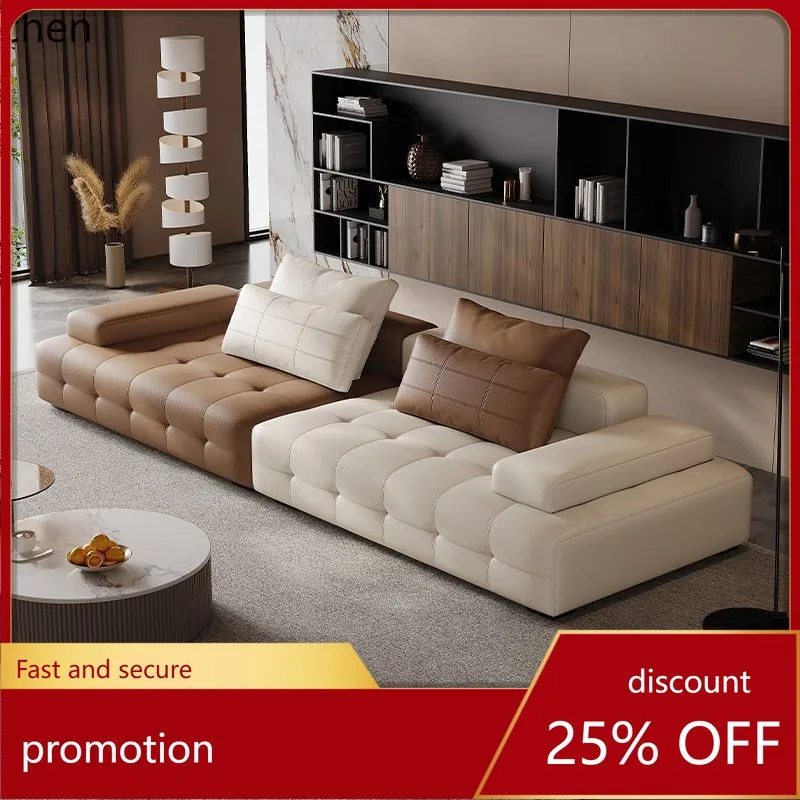 

CZ Genuine Leather Sofa Villa Living Room Small Apartment Straight High-End Sofa Modular Sofa