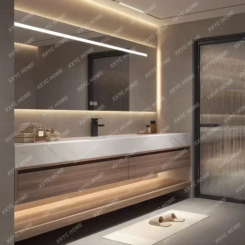 Modern Luxury Rock Panel Bathroom Cabinet Vanity with Sink Bathroom Mirror Cabinet Simple Fashion Furniture Meuble Evier FYBC