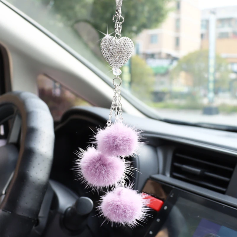 Fashion Diamond Car Accessorie Bling Hairball Pendant Auto Rearview Mirror Pendant Birthday Gift Auto Decoraction Ornaments