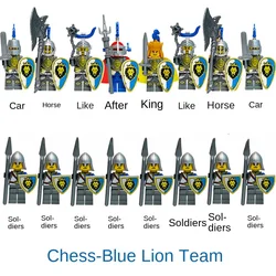 Children assemble small particle building block chess blue lion medieval doll educational thinking toy