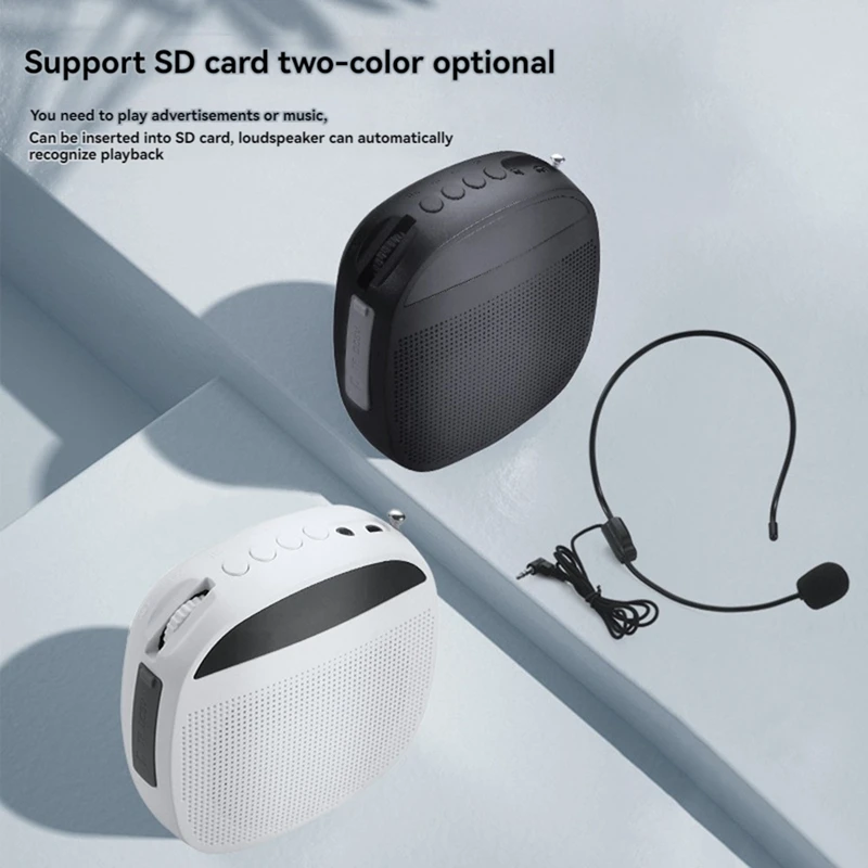 مضخم صوت محمول مضخم صوت سلكي مكبرات صوت راديو FM ميكروفون يرتدي الرأس مكبر صوت للمعلمين أسود-A22U