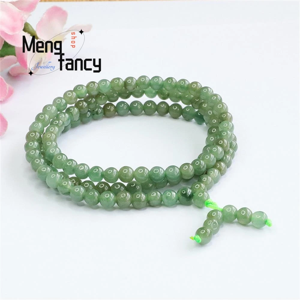 Natural Myanmar A-goods Jadeite Exquisite Elegant Simple High-grade Necklace Oil Green Round Beads Couple Luxury Quality Jewelry