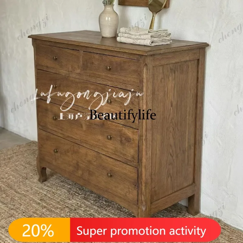 D132 American retro solid wood chest of drawers, multi-layer drawers, household locker, wall side cabinet