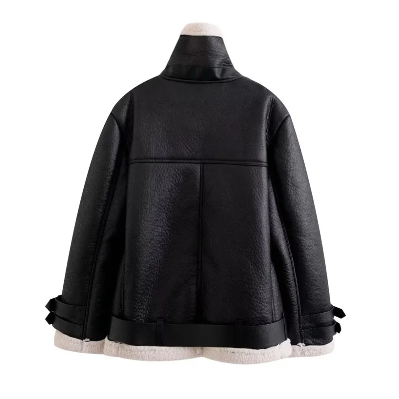 ZXRYXGS 2024 temperamen elegant coat high quality soft pu leather jackets Faux Lamb wool motorcycle winter coat Women's clothing