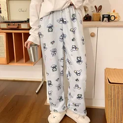 Kawaii Cartoon Dog Pajamas Pants Christmas PJS Korean Women Winter Warm Fluffy Flannel Sleepwear Girls Cute PJ Pants Kawaiicore