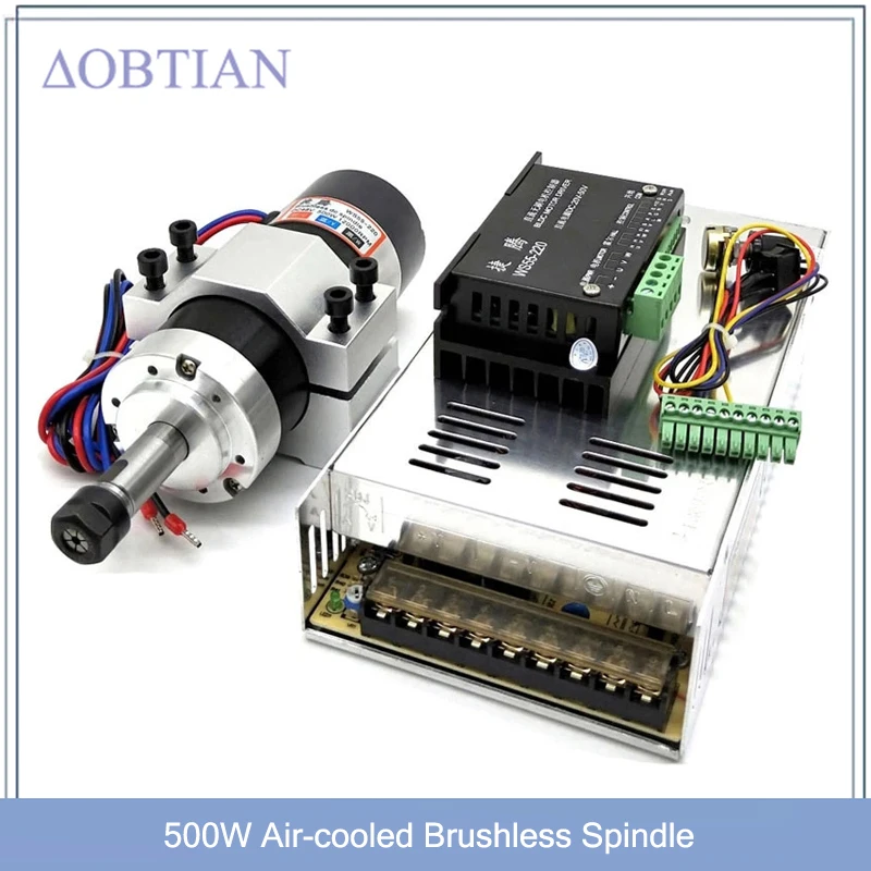 Refrigerado a ar Brushless Spindle Motor Máquina de Gravura Fonte de Alimentação Driver e Braçadeira Er16 Er11 Pinça 55 mm Pcb 500w 48v 12000r