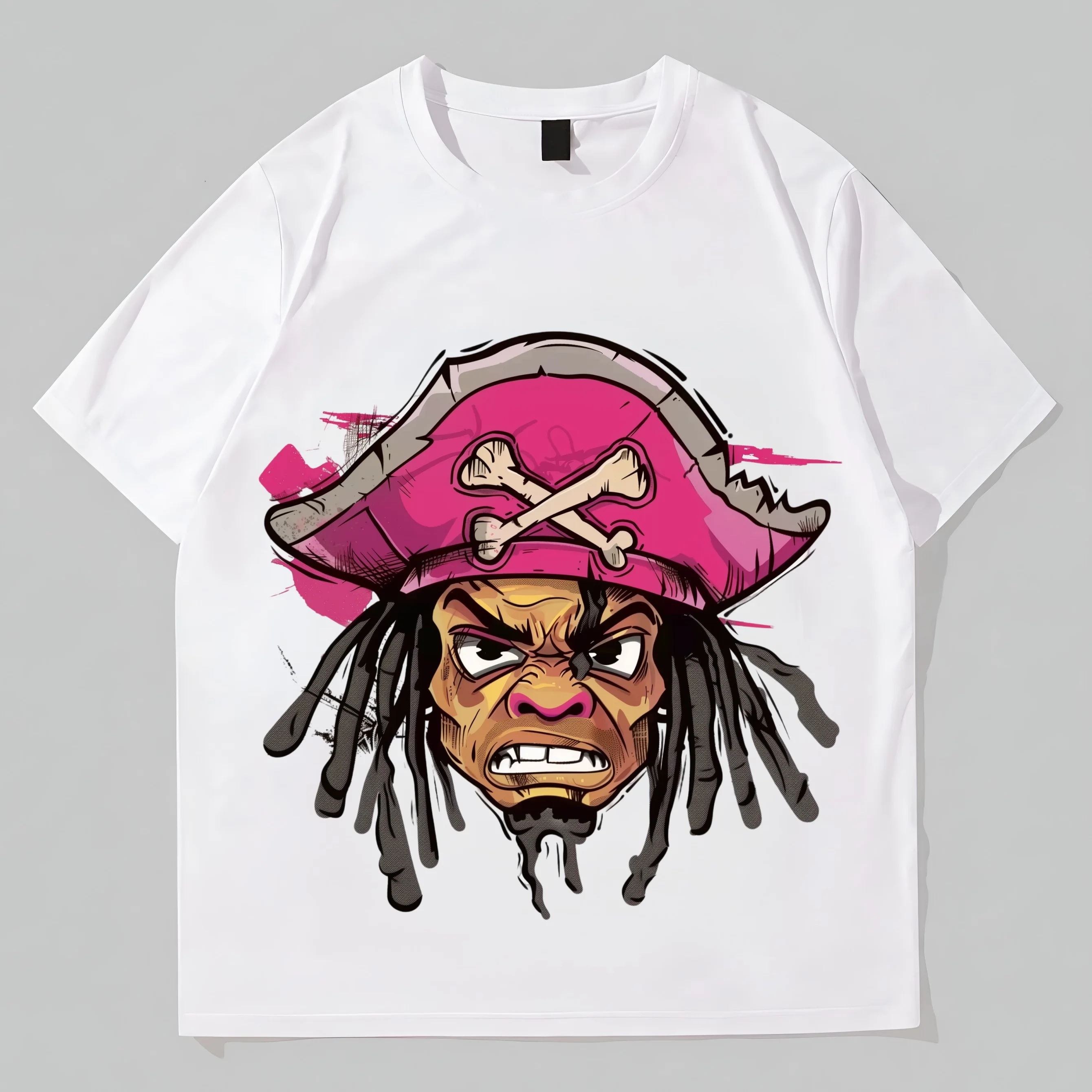 

Teevo Pirate Style T-Shirt with Cool Skull Hat and Dreadlocks Print for Casual Wear