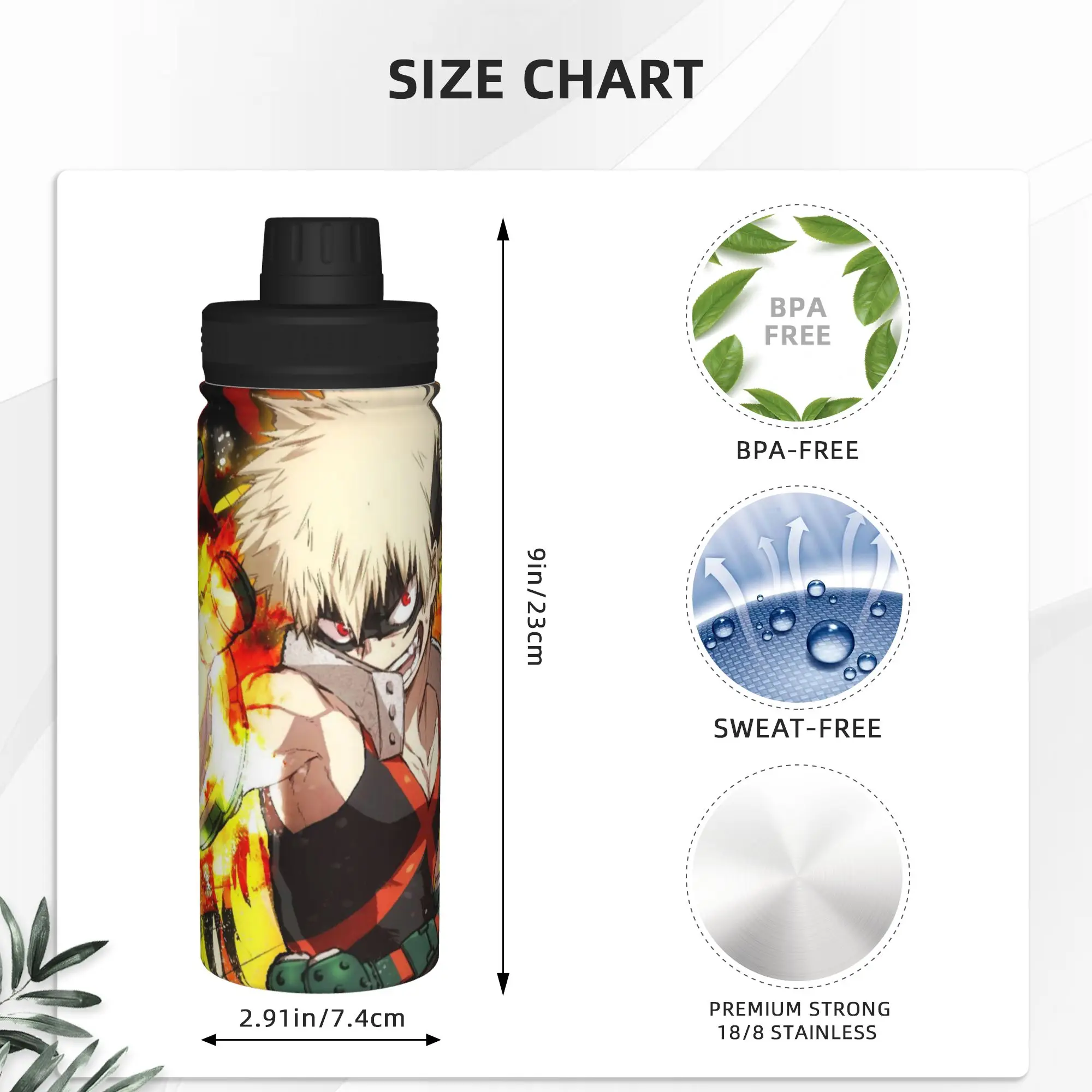 My Hero Academia Anime 18OZ Sports Insulated Kettle Katsuki Bakugo Thermal Cup Vacuum Flask Travel Outdoor Mugs Water Bottle view 4