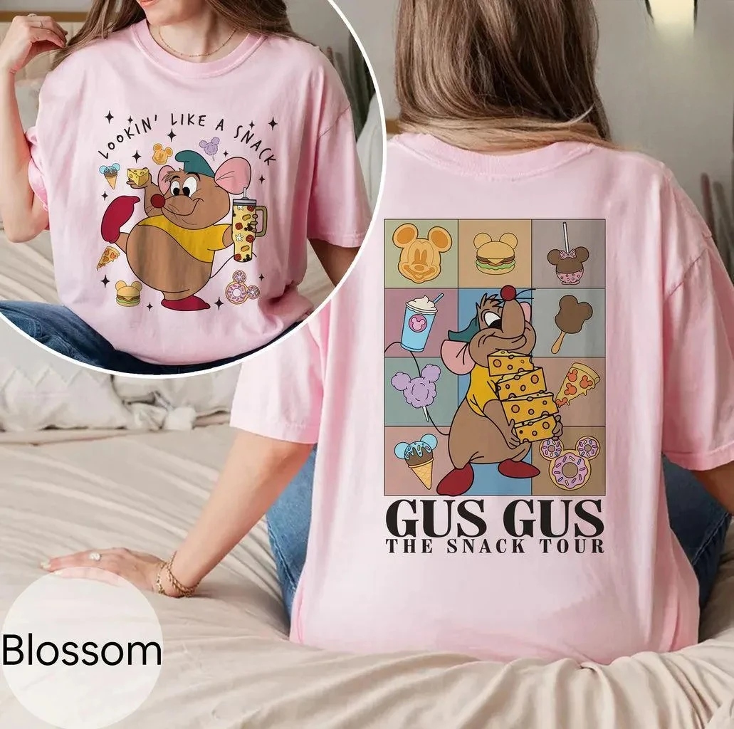 Disney-como lanche Gus Gus camisa de cor confortável camiseta masculina e feminina camisa de fundo de algodão para todas as estações roupas vintage