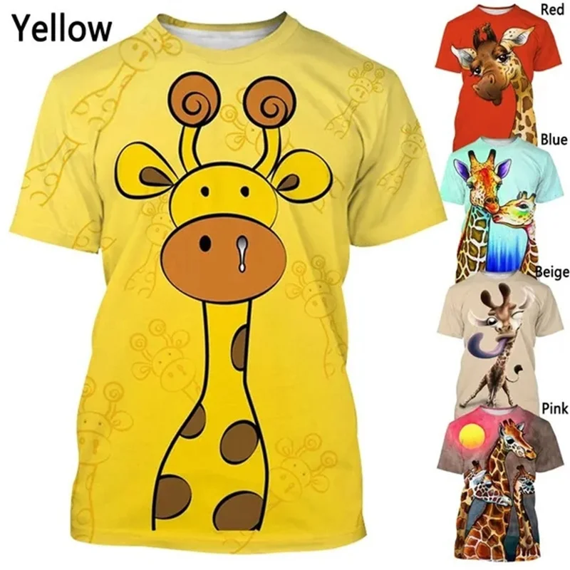 Funny Giraffe 3D Printed T-shirt Men\'s Fashion Clothing Streetwear T Shirt Summer Casual Short-sleeved Graphs Tops Boys Tees