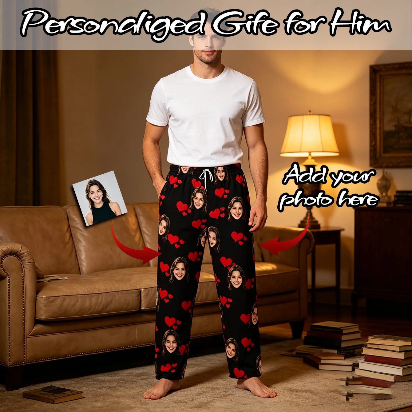 Personalized Facial Photo Customized Sleeping Pants Long Sleeved Warm Unisex Christmas Fun Gift Sleepwear for Men And Women