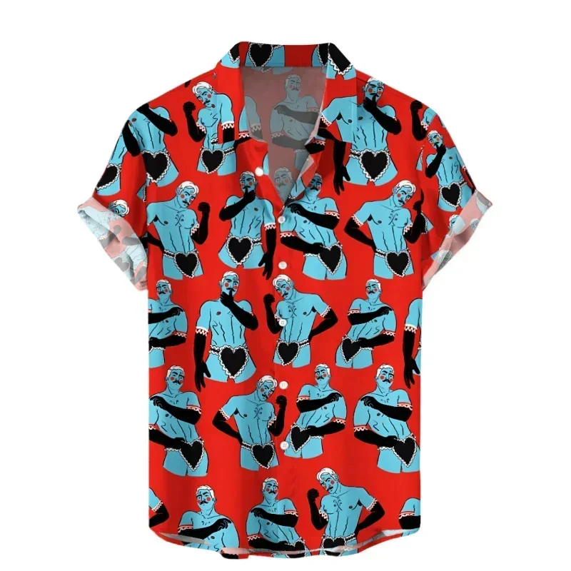 Summer New 3D Sexy Styles Printing Shirts Hentai Patterns Graphic Short Shirts Men Fashion Funny Blouses Vintage Y2k Shirts Tops