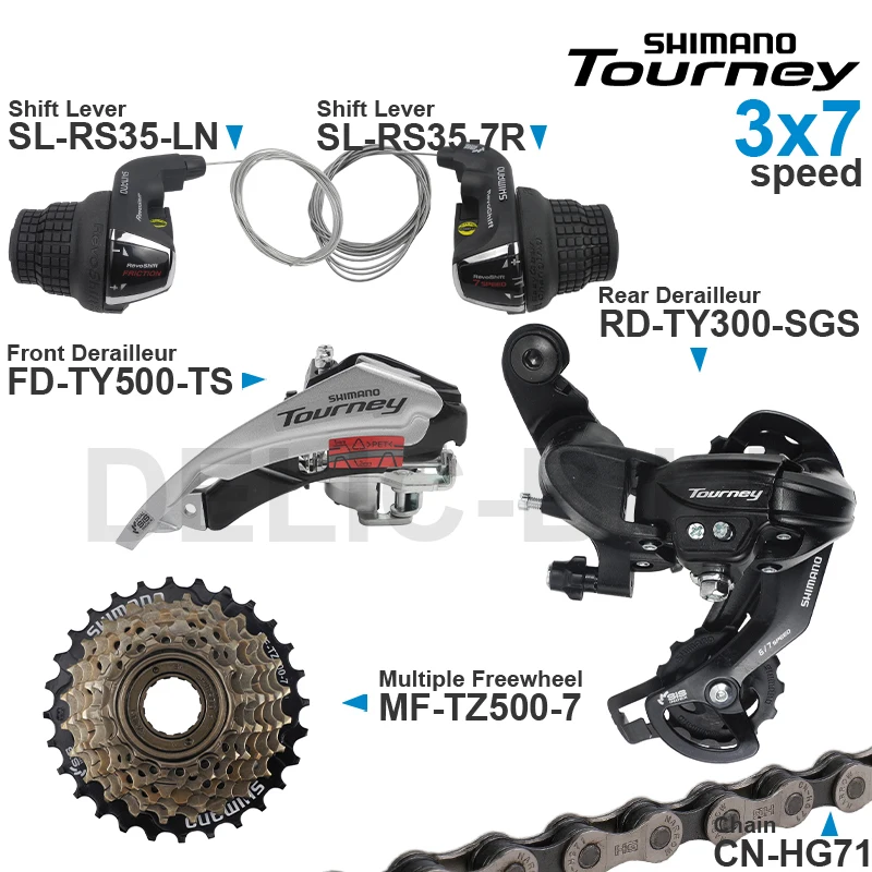 SHIMANO TOURNEY 3x6 3x7 Speed Groupset include SL-RS35 Shifter RD-TY300 Rear Derailleur MF-TZ500 Cassette Sprocket CN-HG71 Chain