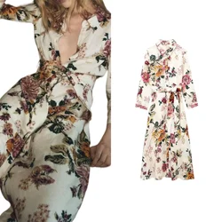 BM&MD&ZA2024 new summer women's dress women's long-sleeved spring and autumn small size floral print dress