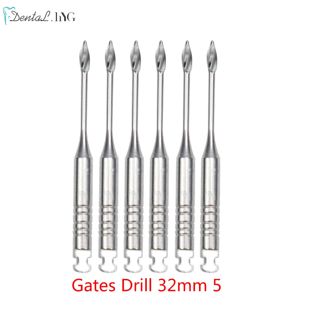 Portones endodónticos dentales, taladro giratorio Glidden, 32mm, uso de motor, limas Endo de acero inoxidable #1-6, 6 unids/lote por paquete