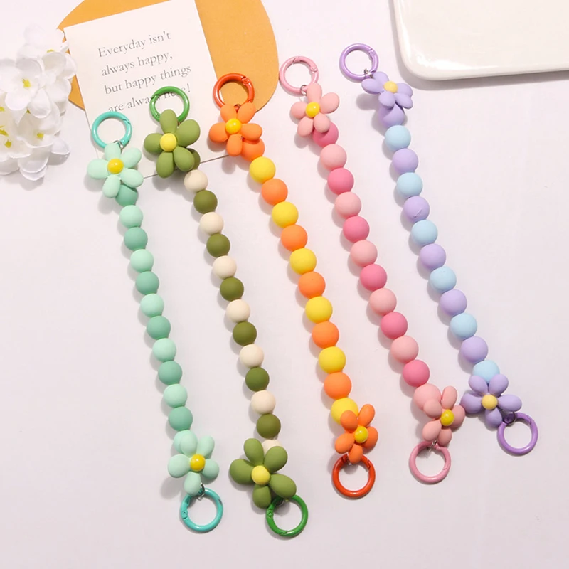 Ins Flower Pendant Phone Chain Colorful Beaded Bracelet Phone Holder Case Chain Flower Anti-Lost Chain Hanging Jewelry