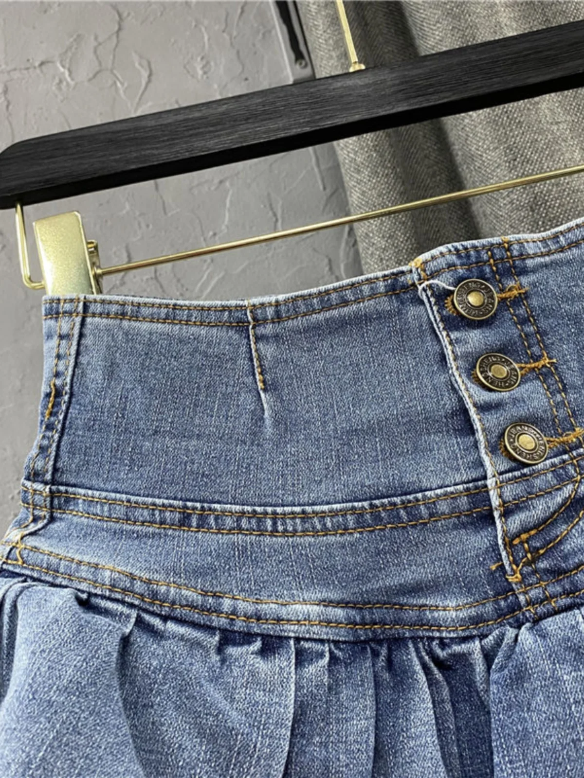 

Korean Sle High Waist A-Line Skirt Single Button Pleated Cake Skirt Summer 2024 ort f Body Denim Skirt
