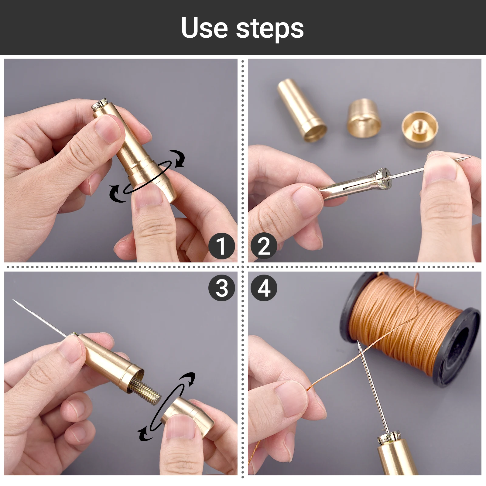 Picture 5: Leather Sewing Kit DIY Leather Sewing Awl Needle With Copper Handle Set Leather Canvas Tent Shoes Repairing Tool W/Nylon Thread