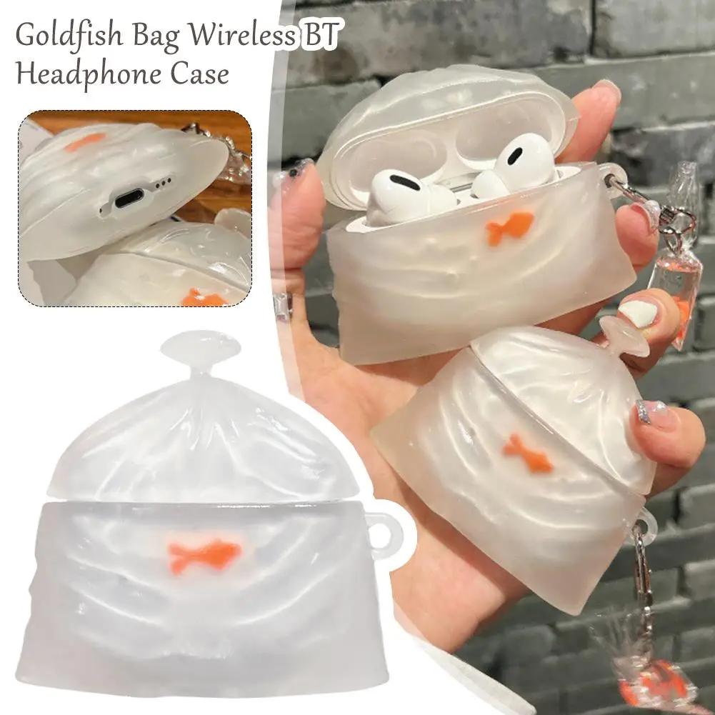 Funny Cute 3D Goldfish Bag Silicone Earphone Case For Airpods 1 2 3 4 With Pendant Protective Shell Soft Cover For Airpods K6D5