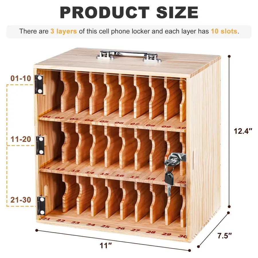 صندوق خزانة الهاتف الخليوي، خزانة تخزين الهاتف الخليوي، 30 فتحة، صندوق قفل الهاتف الخليوي للفصول الدراسية المكتبية مع مقبض
