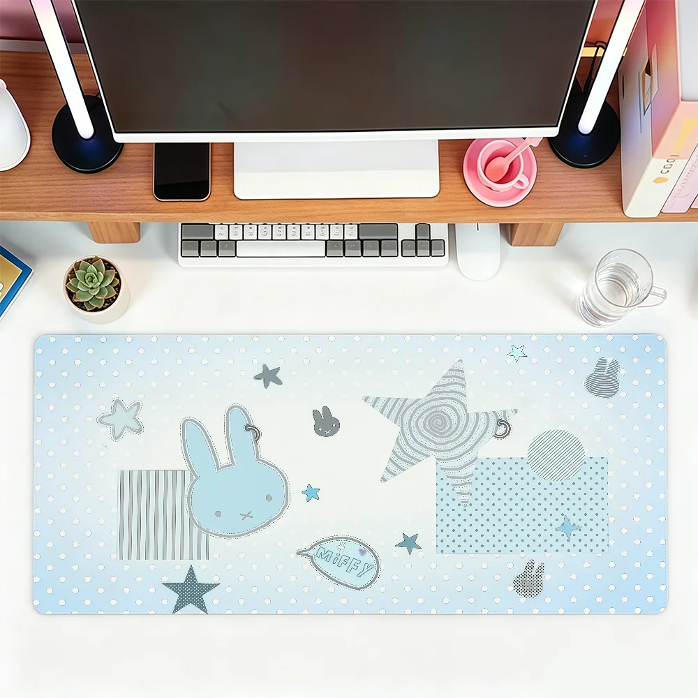 M-Miffy CUTE Blue Gray Mouse Pad For Office Gaming And Keyboards Non-Slip Large Waterproof