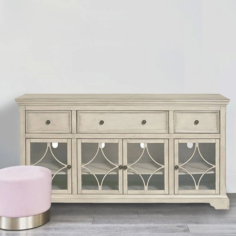 

American Home Queen Series Retro White Oak Side Cabinet North American Wine Wood Carving Entrance Cabinet