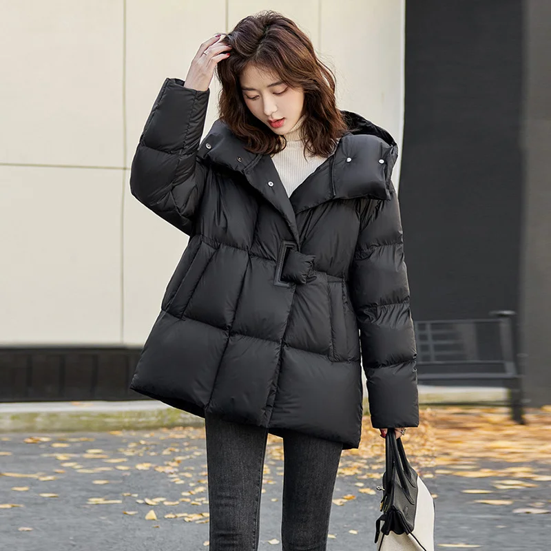 Women\'s Casual Hooded Down Coat, Female Thick Coats, Warm Parka, Windproof Jacket, Button Design, Winter Fashion, New, 2024