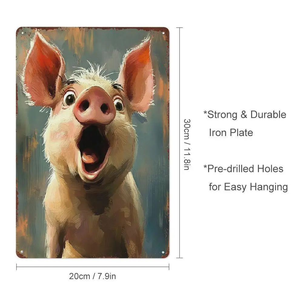 YNLLOOFA Fun Surprise Pig Metal Sign | Vintage Country Design, Ideal for Home, Cafe, Garage, Wall Art, Perfect Gift for Anima
