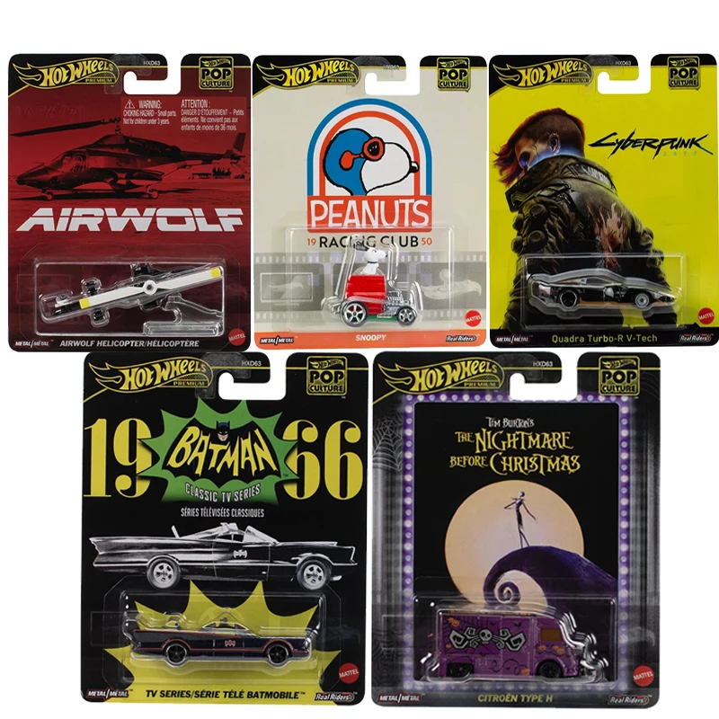 1-64-hot-wheels-pop-culture-premium-metallo-auto-batmobile-quadra-turbo-elicottero-snoopy-citroen-racing-club-ragazzi-giocattoli-veri-ciclisti