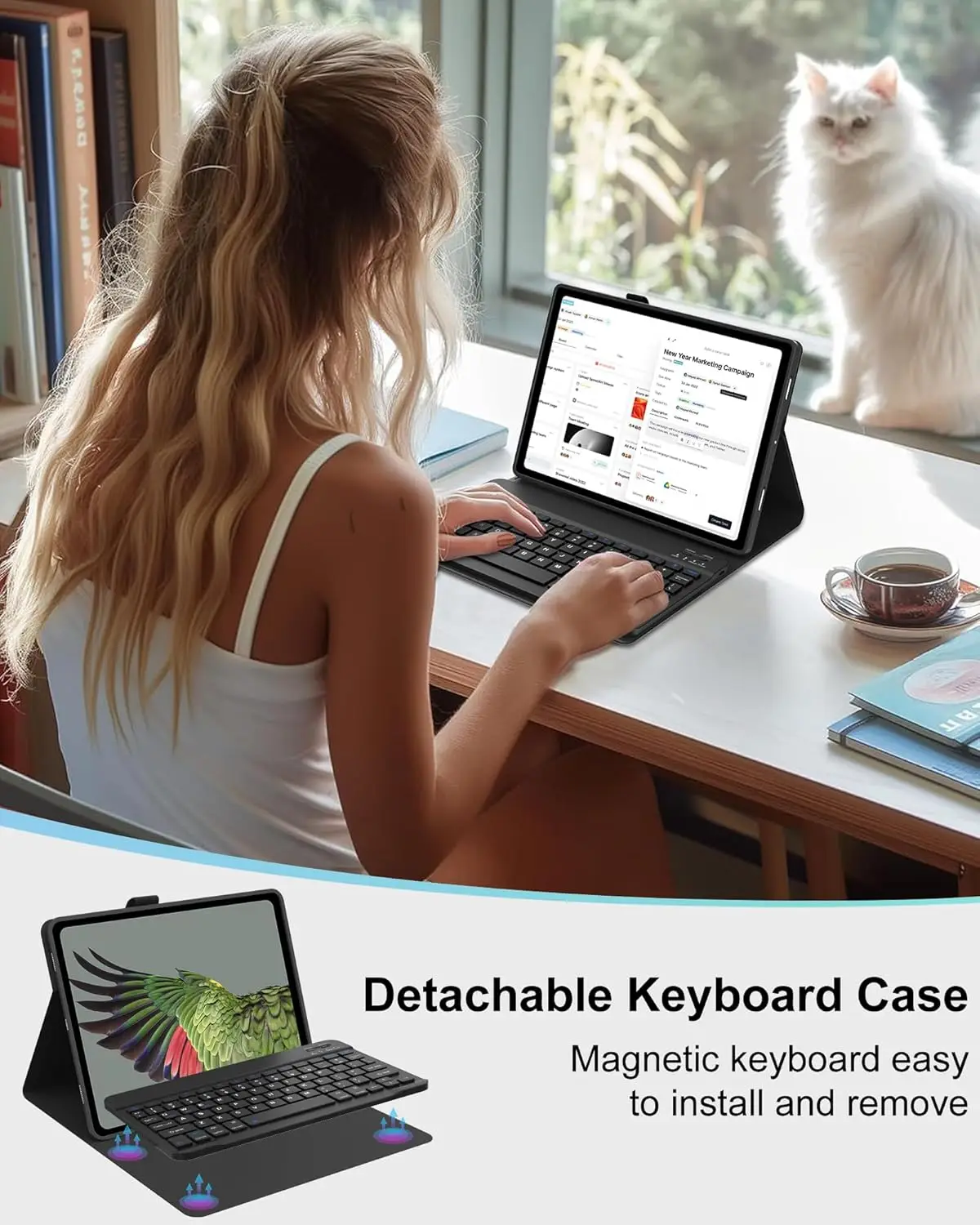 

Circular Keyboard Case & Mouse for Samsung Galaxy Tab A9 SM-X110/X115N/X117 8.7-inch Tablet Keyboard Cover,Built-in S Pen Holder