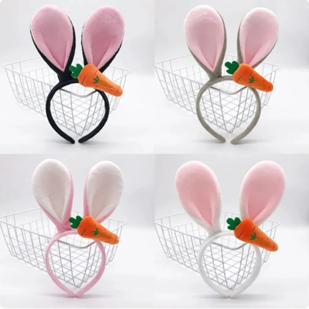 Diadema de Orejas de conejo de peluche para niña, diadema de zanahoria linda, aro de pelo de oreja de conejo, accesorios decorativos de fiesta de Pascua, tocado de Cosplay