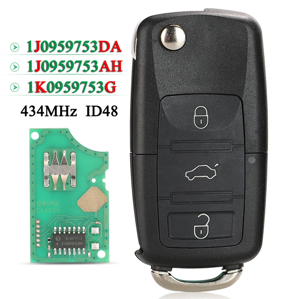 jingyuqin 434Mhz Flip Remote Key ID48 Chip For VW Passat Polo Skoda Seat Altea Ibiza Leon Toledo 3BNT 1J0959753DA /AH 1K0959753G