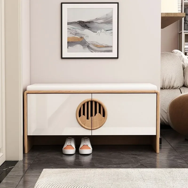 for New Chinese Style Shoe Changing Stool Entryway Shoe Rack with Soft Cushioned Seat Home Shoe Cabinet Bench for Putting on