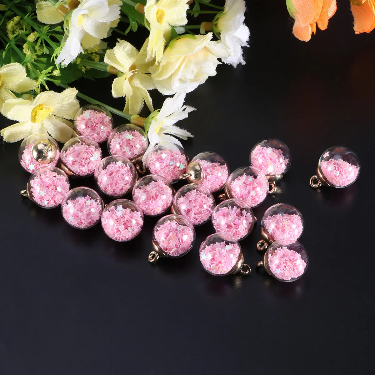 20Pcs 16Mm Transparent Glass Globe Beads with Glitter Stars DIY Pendant Charms Jewelry Making Supplies Jewelry Making Supply