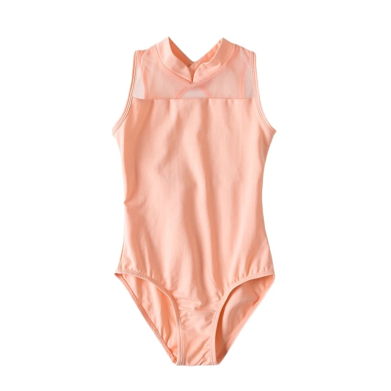 

Girls' Lace Tank Leotard High-Neck Team Basic Dancewear Nylon Ballet Gymnastic Camisole Top Elegant Pink