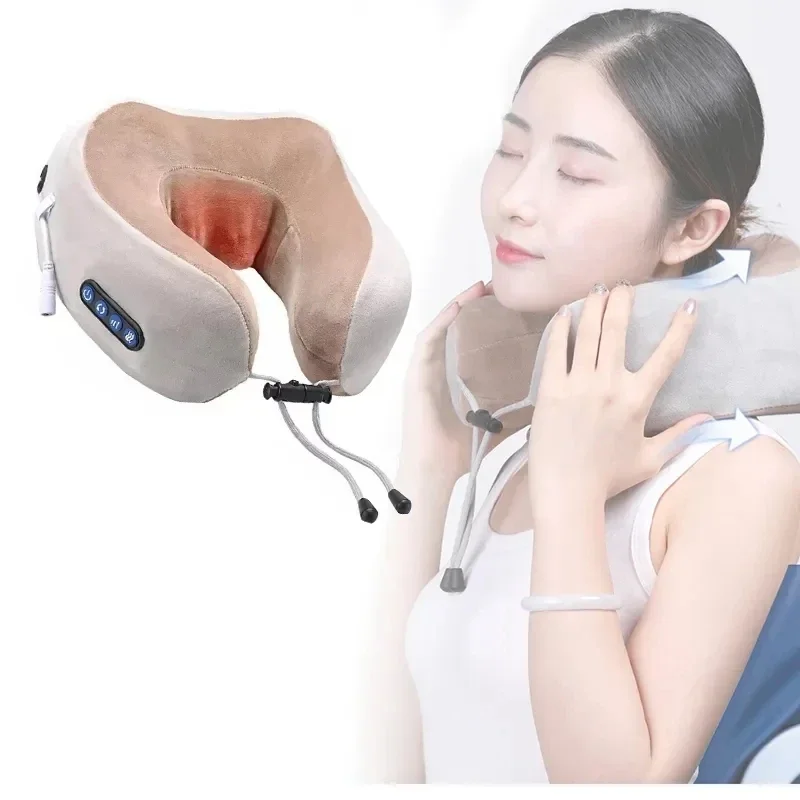 Portable Electric Neck Massager Intelligent Electric Pulse Massager Heating Warm Neck Massage Pillow