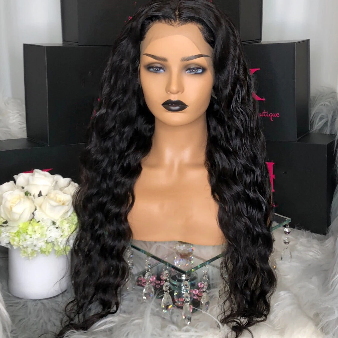 100% Top Quality Raw Brazilian Hair Full Water Wave Wig #1B Human Hair 13x6 Large Deep Parting HD Lace Frontal Wig 400% Glueless