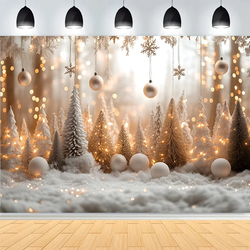 Christmas Day New Year Party Photography Backdrops Prop Window Living Room Interior Xmas Tree Snow Theme Photo Background AX-08