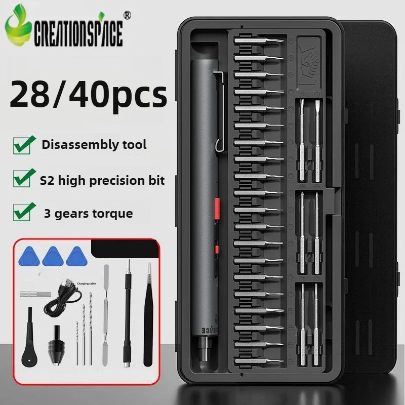 

Набор мини-электрических отверток CreationSpace, 3,7 В, набор аккумуляторных отверток, 3-х крутящий момент, магнитный ремонтный набор инструментов для ПК, RC Elect