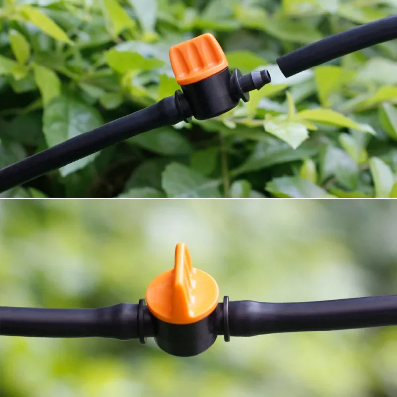 20PCS 1/4'' Barbed Mini Valve Garden Tap Barb Connectors For 4/7mm Hose Irrigation Barbed Water Flow Control Valve Garden