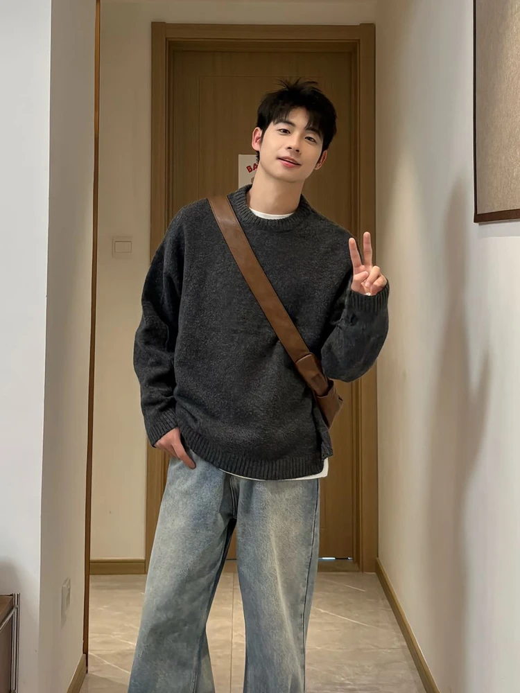 

Deep ey round Ne Men's Knitted Sweater Soft Comfortable Base Layer Top Casual Winter Outerwear Polyester Fiber Long Sve