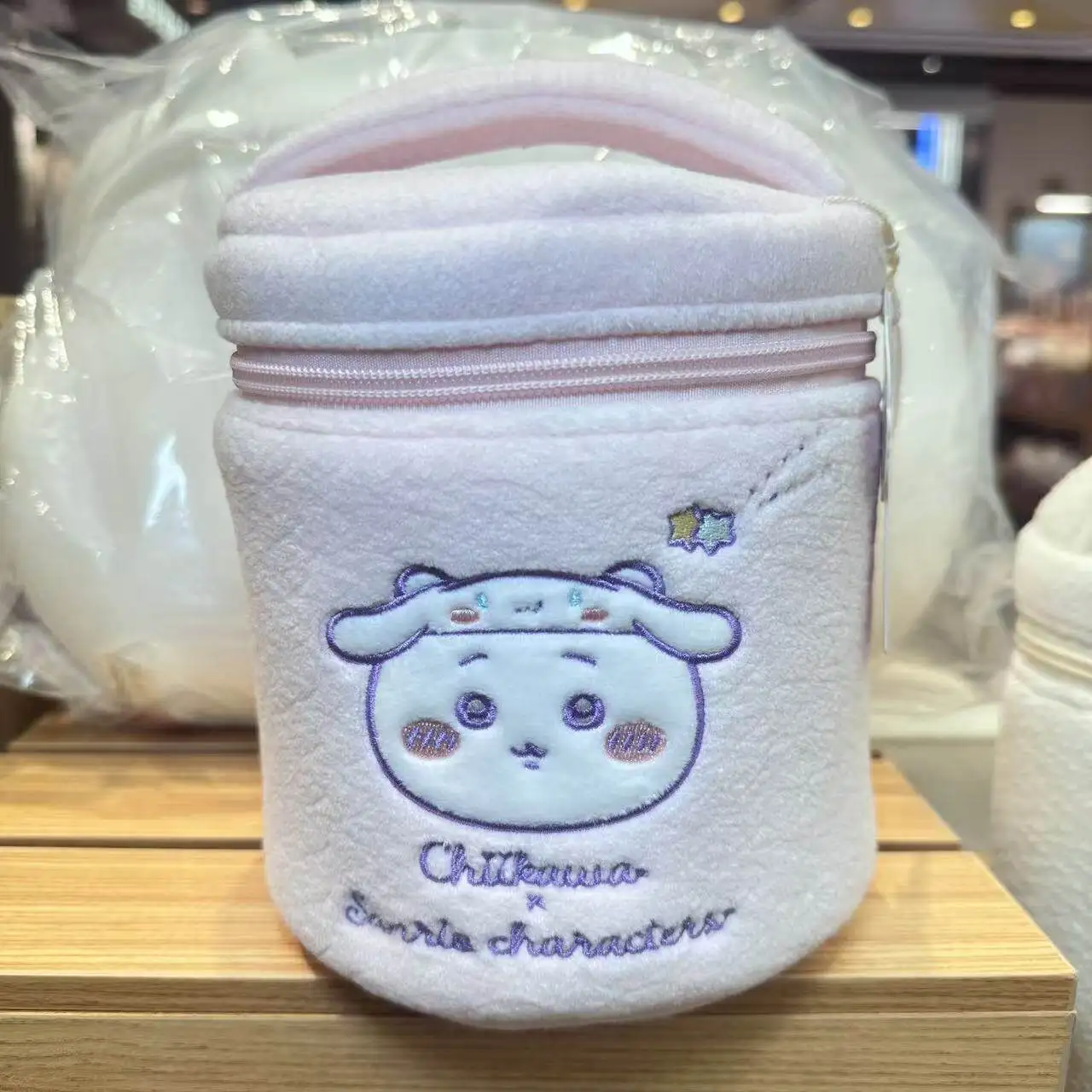 Chiikawa Sanrio Characters Collaboration Round Plush Pouch Soft Cute Cosmetic Bag Kawaii Makeup Storage Portable Travel