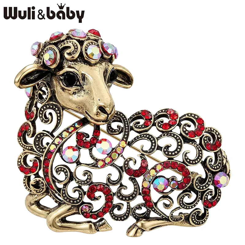 Wuli&baby Vintage Hollow Sheep Brooches For Women Unisex 3-color Rhinestone Zodiac Animal Brooch Pins New Year Fashion Gifts