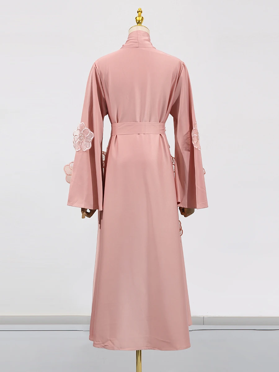 VGH Solid Spliced Applicaties Midi Jurken voor Vrouwen Sjaal Kraag Flare Mouw Hoge Taille Elegante Temperament Plooien Jurk Vrouwelijke